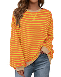 BTFBM Womens Oversized Striped Sweatshirt Crewneck Long Sleeve Pullover Top Casual Y2K Fall Clothes 2025 Workout Shirt - 7DAY'S