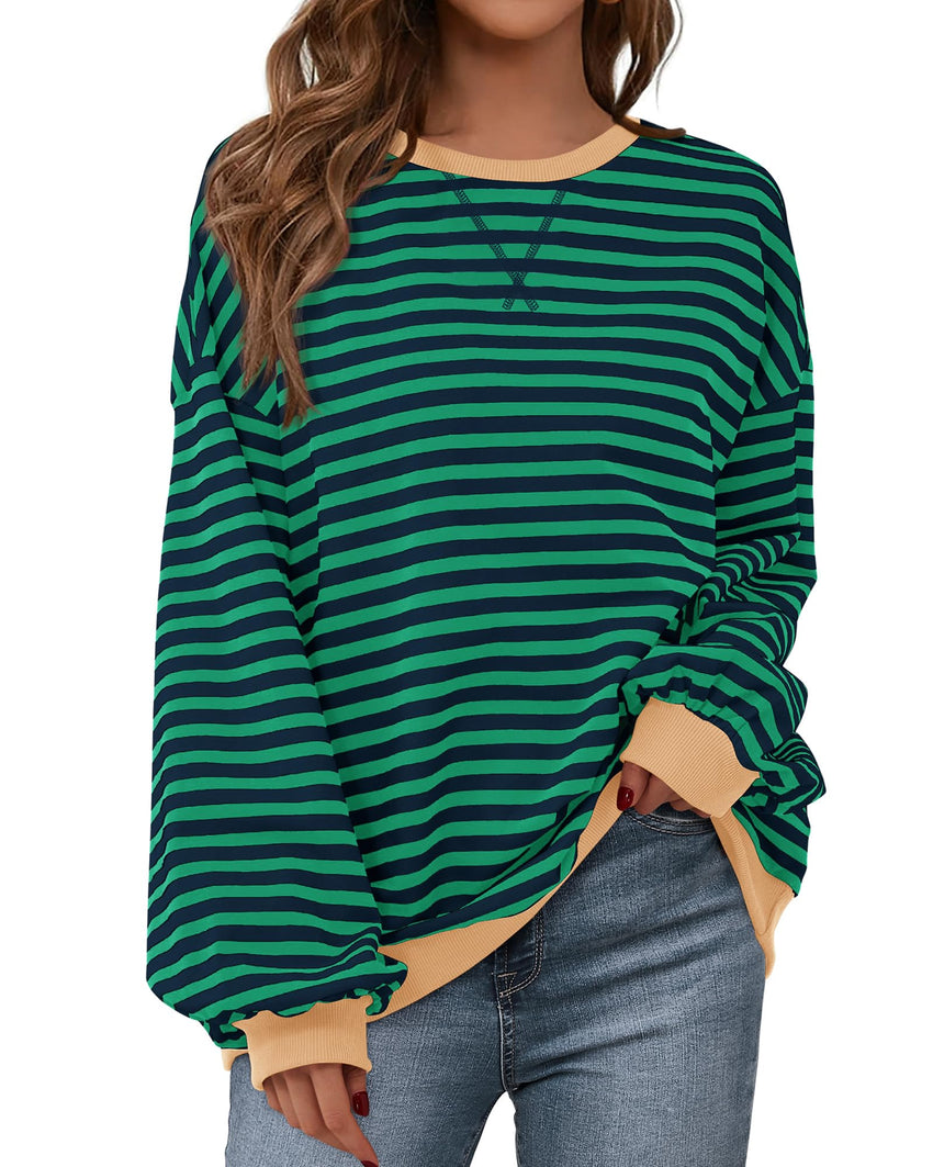 BTFBM Womens Oversized Striped Sweatshirt Crewneck Long Sleeve Pullover Top Casual Y2K Fall Clothes 2025 Workout Shirt - 7DAY'S