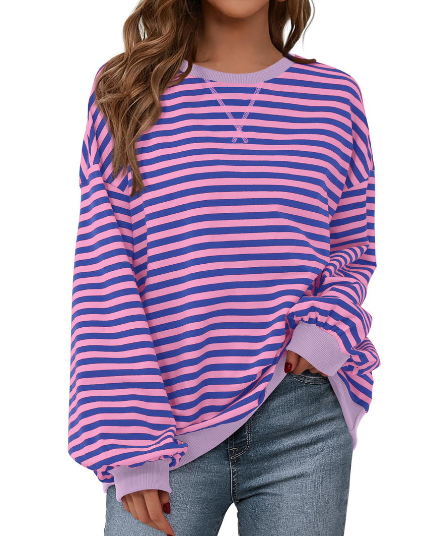 BTFBM Womens Oversized Striped Sweatshirt Crewneck Long Sleeve Pullover Top Casual Y2K Fall Clothes 2025 Workout Shirt - 7DAY'S