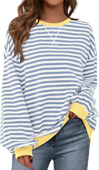 BTFBM Womens Oversized Striped Sweatshirt Crewneck Long Sleeve Pullover Top Casual Y2K Fall Clothes 2025 Workout Shirt - 7DAY'S