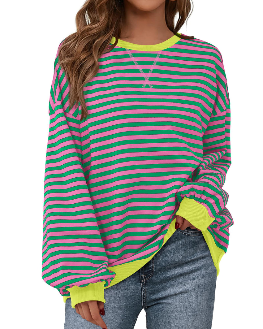 BTFBM Womens Oversized Striped Sweatshirt Crewneck Long Sleeve Pullover Top Casual Y2K Fall Clothes 2025 Workout Shirt - 7DAY'S