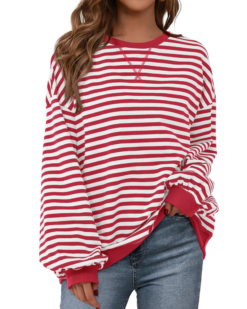 BTFBM Womens Oversized Striped Sweatshirt Crewneck Long Sleeve Pullover Top Casual Y2K Fall Clothes 2025 Workout Shirt - 7DAY'S