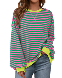 BTFBM Womens Oversized Striped Sweatshirt Crewneck Long Sleeve Pullover Top Casual Y2K Fall Clothes 2025 Workout Shirt - 7DAY'S