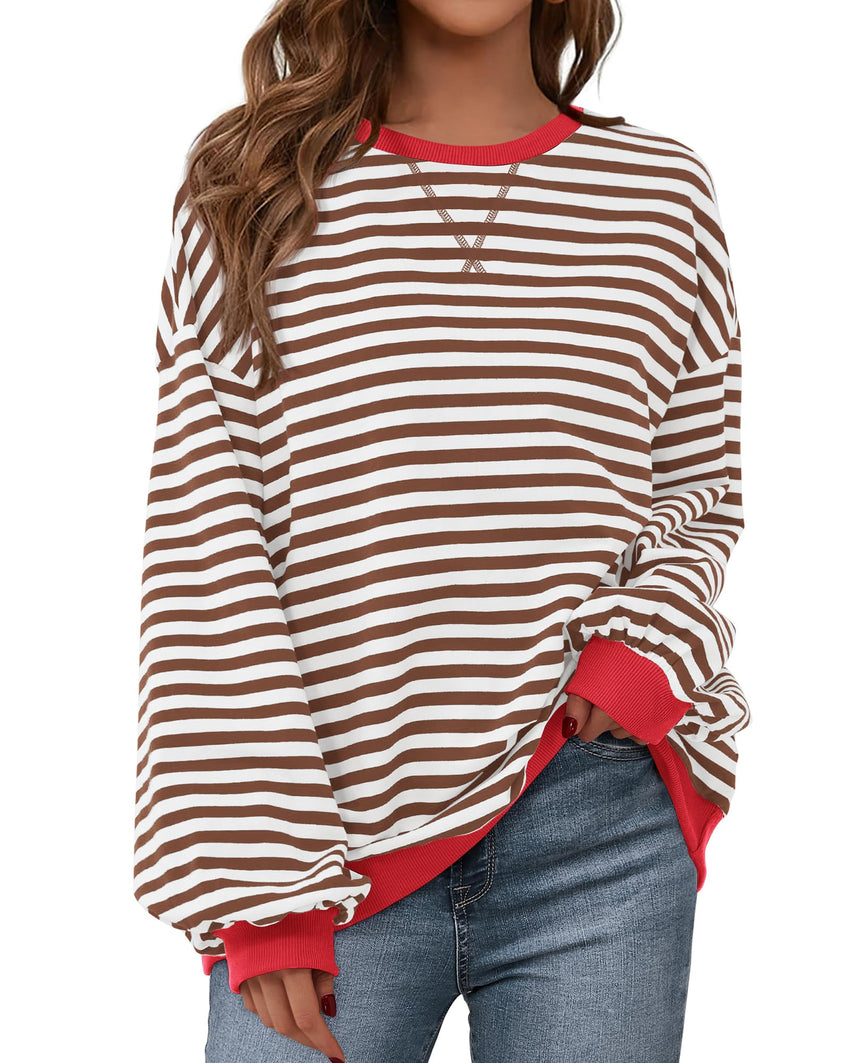 BTFBM Womens Oversized Striped Sweatshirt Crewneck Long Sleeve Pullover Top Casual Y2K Fall Clothes 2025 Workout Shirt - 7DAY'S