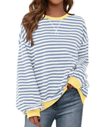 BTFBM Womens Oversized Striped Sweatshirt Crewneck Long Sleeve Pullover Top Casual Y2K Fall Clothes 2025 Workout Shirt - 7DAY'S