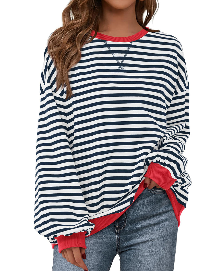 BTFBM Womens Oversized Striped Sweatshirt Crewneck Long Sleeve Pullover Top Casual Y2K Fall Clothes 2025 Workout Shirt - 7DAY'S