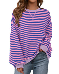 BTFBM Womens Oversized Striped Sweatshirt Crewneck Long Sleeve Pullover Top Casual Y2K Fall Clothes 2025 Workout Shirt - 7DAY'S