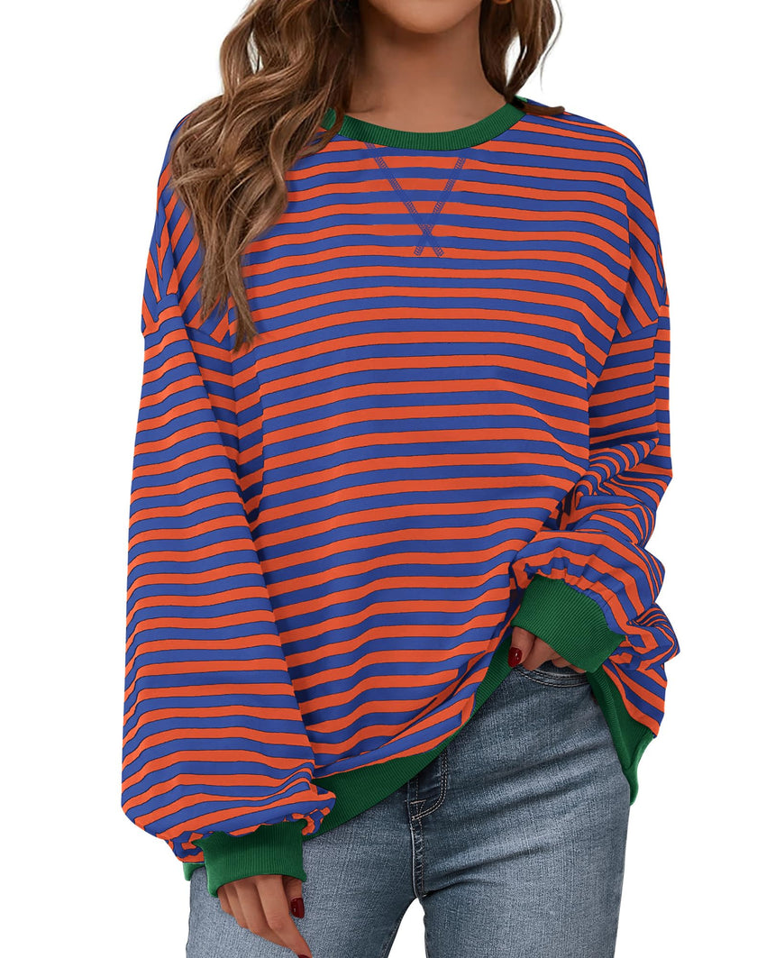 BTFBM Womens Oversized Striped Sweatshirt Crewneck Long Sleeve Pullover Top Casual Y2K Fall Clothes 2025 Workout Shirt - 7DAY'S
