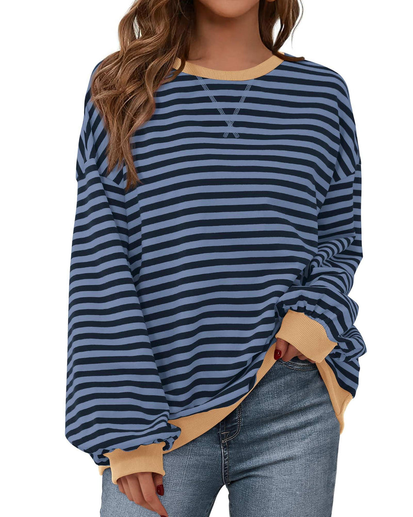 BTFBM Womens Oversized Striped Sweatshirt Crewneck Long Sleeve Pullover Top Casual Y2K Fall Clothes 2025 Workout Shirt - 7DAY'S
