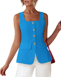 BTFBM Womens Sleeveless Suit Vests Dressy Casual Square Neck Business Work Waistcoat Summer Button Up Blazer Vest Tops - 7DAY'S