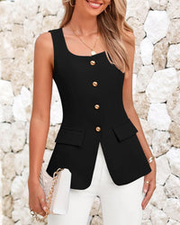BTFBM Womens Sleeveless Suit Vests Dressy Casual Square Neck Business Work Waistcoat Summer Button Up Blazer Vest Tops - 7DAY'S