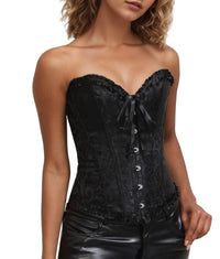 Bustier Corset Tops for Women Overbust Lace Up Date Night Outfit Strapless Steel Boned Going Out Holiday Party Rave Valentine Tank Tops - 7DAY'S