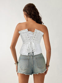 Bustier Corset Tops for Women Overbust Lace Up Date Night Outfit Strapless Steel Boned Going Out Holiday Party Rave Valentine Tank Tops - 7DAY'S