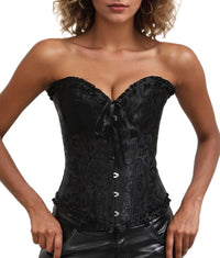 Bustier Corset Tops for Women Overbust Lace Up Date Night Outfit Strapless Steel Boned Going Out Holiday Party Rave Valentine Tank Tops - 7DAY'S