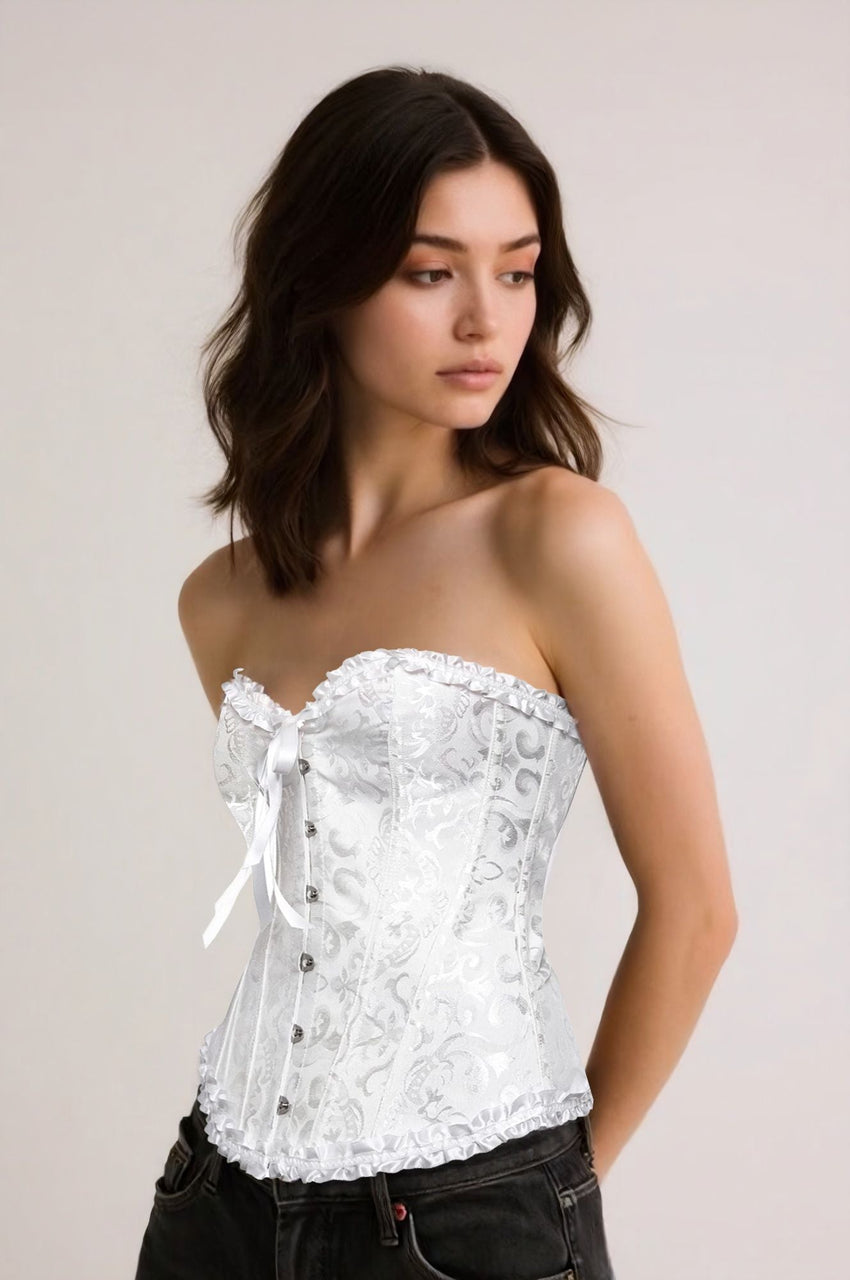 Bustier Corset Tops for Women Overbust Lace Up Date Night Outfit Strapless Steel Boned Going Out Holiday Party Rave Valentine Tank Tops - 7DAY'S