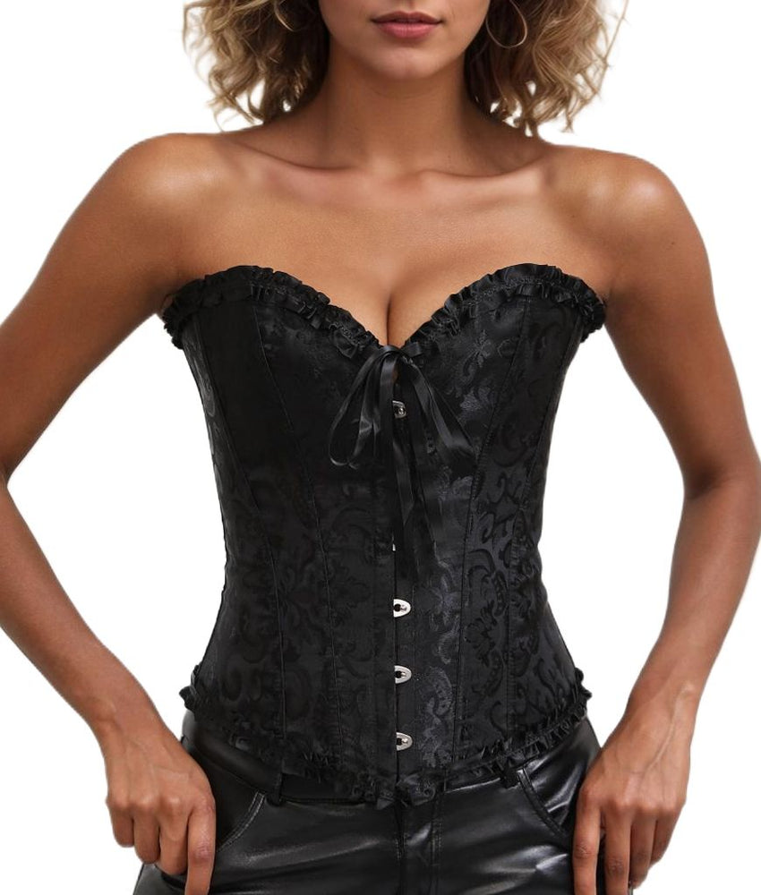 Bustier Corset Tops for Women Overbust Lace Up Date Night Outfit Strapless Steel Boned Going Out Holiday Party Rave Valentine Tank Tops - 7DAY'S