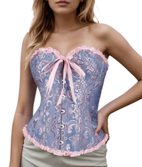 Bustier Corset Tops for Women Overbust Lace Up Date Night Outfit Strapless Steel Boned Going Out Holiday Party Rave Valentine Tank Tops - 7DAY'S