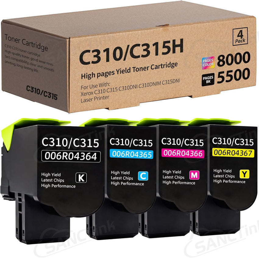 C310 C315 High Yield 8000 Pages 5500 pagesCompatible Toner Cartridge Replacement for Xerox C310 C315 for Xerox C310DNI C310DNIM C315DNI Laser Printer (C/M/Y/BK, 4 - Pack) - 7DAY'S