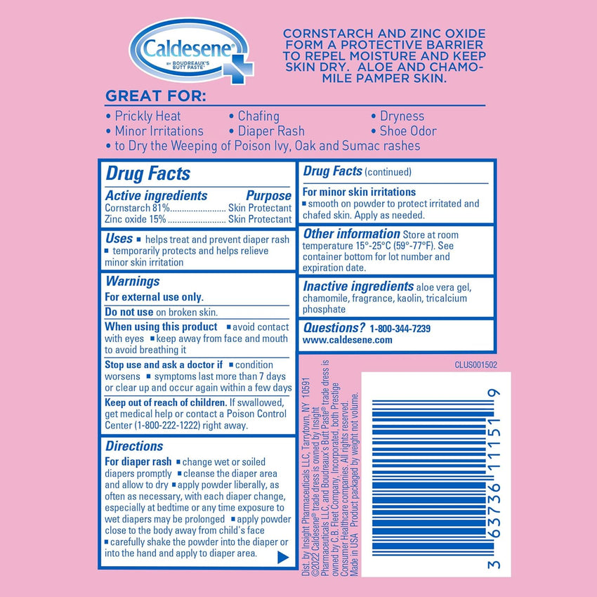 Caldesene Medicated Protecting Body Powder with Zinc Oxide and Cornstarch, Talc Free, 5 Oz - 7DAY'S