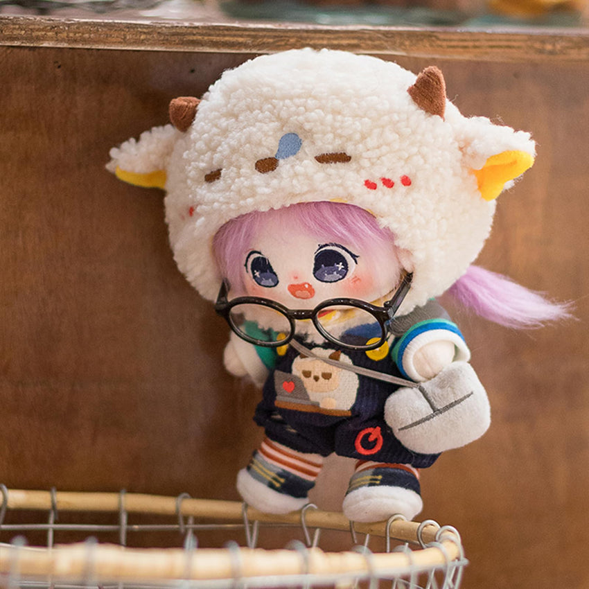 CALEMBOU 20cm Plush Doll, Cute Soft Stuffed Dress up Doll with Skeleton, Kawaii Plush Toys for Birthday with Clothes (Amiao + Working Lamb Set) - 7DAY'S