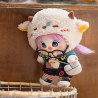 CALEMBOU 20cm Plush Doll, Cute Soft Stuffed Dress up Doll with Skeleton, Kawaii Plush Toys for Birthday with Clothes (Amiao + Working Lamb Set) - 7DAY'S