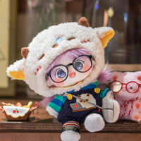 CALEMBOU 20cm Plush Doll, Cute Soft Stuffed Dress up Doll with Skeleton, Kawaii Plush Toys for Birthday with Clothes (Amiao + Working Lamb Set) - 7DAY'S