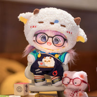 CALEMBOU 20cm Plush Doll, Cute Soft Stuffed Dress up Doll with Skeleton, Kawaii Plush Toys for Birthday with Clothes (Amiao + Working Lamb Set) - 7DAY'S