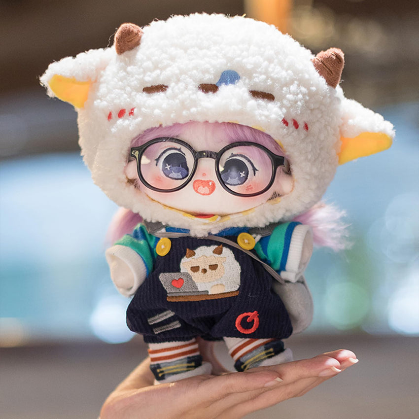 CALEMBOU 20cm Plush Doll, Cute Soft Stuffed Dress up Doll with Skeleton, Kawaii Plush Toys for Birthday with Clothes (Amiao + Working Lamb Set) - 7DAY'S