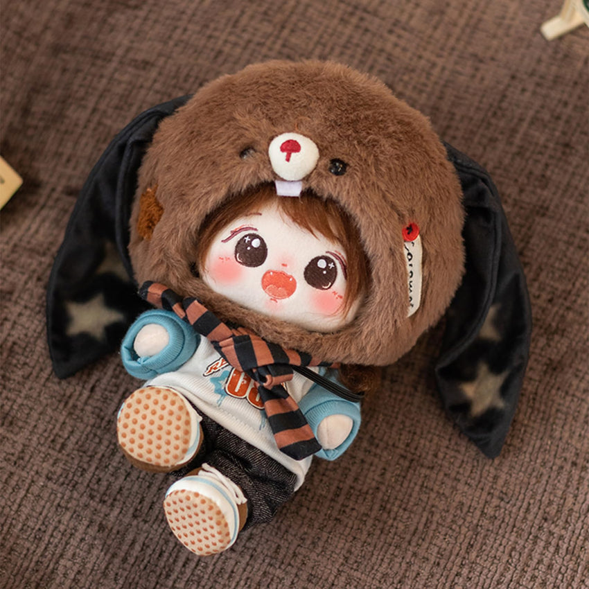 CALEMBOU 20cm Plush Doll, Cute Soft Stuffed Dress up Doll with Skeleton, Kawaii Plush Toys for Birthday with Clothes (Amiao + Working Lamb Set) - 7DAY'S