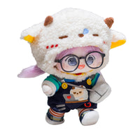 CALEMBOU 20cm Plush Doll, Cute Soft Stuffed Dress up Doll with Skeleton, Kawaii Plush Toys for Birthday with Clothes (Amiao + Working Lamb Set) - 7DAY'S