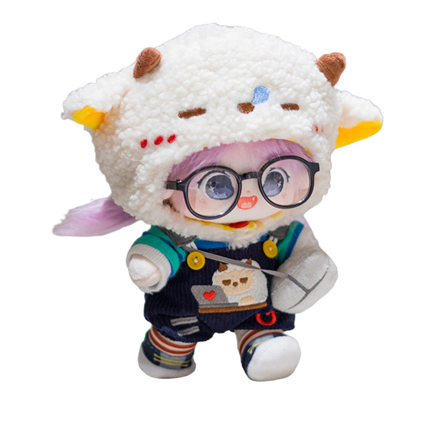 CALEMBOU 20cm Plush Doll, Cute Soft Stuffed Dress up Doll with Skeleton, Kawaii Plush Toys for Birthday with Clothes (Amiao + Working Lamb Set) - 7DAY'S