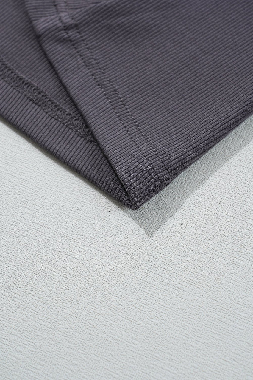 Carbon Grey Ribbed Knit Contrast Edge U Neck Slim Fit Tank Top - 7DAY'S