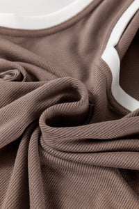 Carbon Grey Ribbed Knit Contrast Edge U Neck Slim Fit Tank Top - 7DAY'S