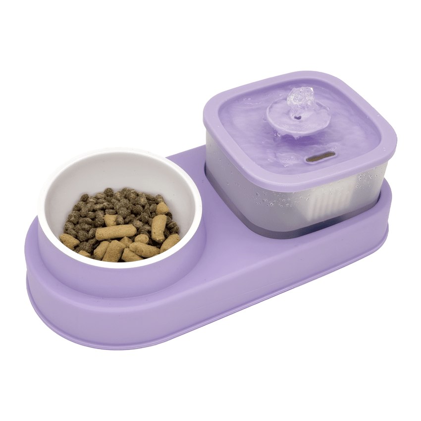 Cat Water Dispenser and Feeding Bowl 2 - in - 1, Dry and wet separation automatic water dispenser Sturdy cat feeding bowl Cat and dog feeding supplies easy to clean flow design Christmas gift - 7DAY'S