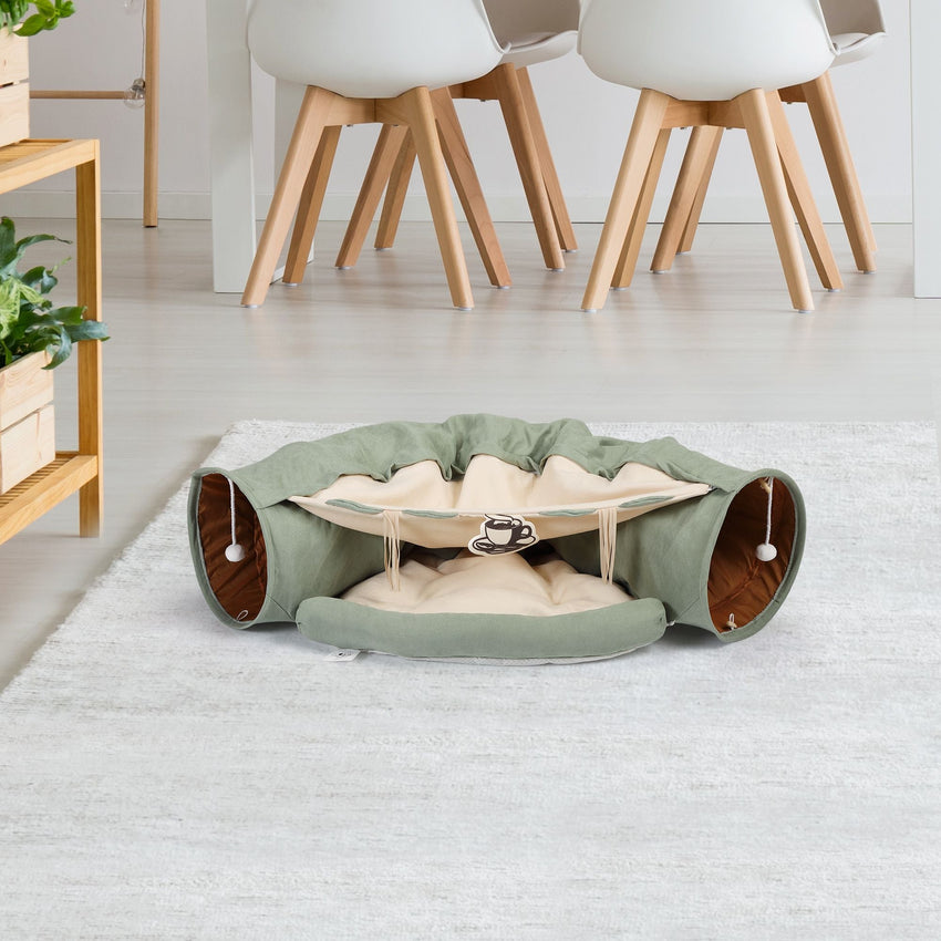 Cat's Telescopic Tunnel Cushioned Bed Pet Nest Teasing Balls Zipper Connection Feline Supplies, Bright Green XH - 7DAY'S