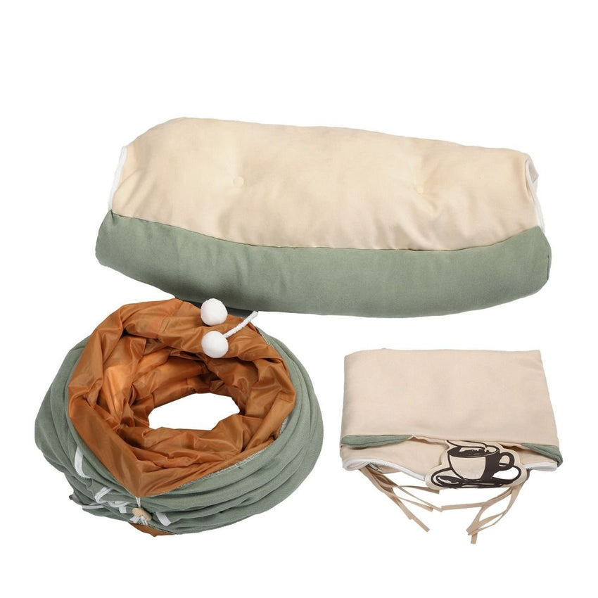 Cat's Telescopic Tunnel Cushioned Bed Pet Nest Teasing Balls Zipper Connection Feline Supplies, Bright Green XH - 7DAY'S