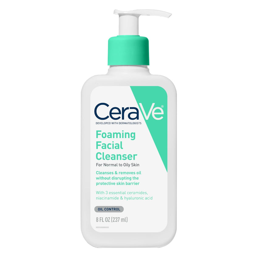 CeraVe Foaming Facial Cleanser, Daily Face Wash for Oily Skin, Hyaluronic Acid + Ceramides + Niacinamide, Fragrance Free & Paraben Free, Non - Drying Oil Control Face Wash, 16 Fluid Ounces - 7DAY'S