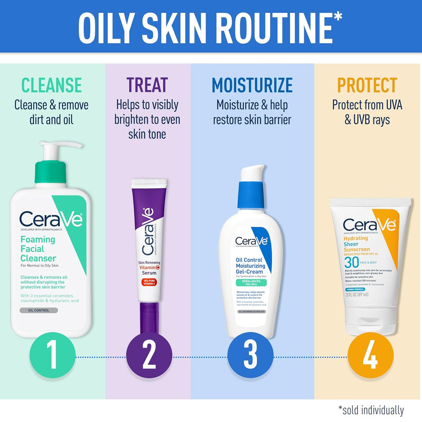 CeraVe Foaming Facial Cleanser, Daily Face Wash for Oily Skin, Hyaluronic Acid + Ceramides + Niacinamide, Fragrance Free & Paraben Free, Non - Drying Oil Control Face Wash, 16 Fluid Ounces - 7DAY'S