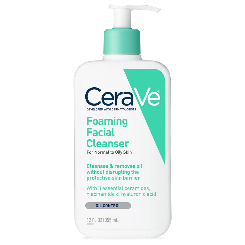 CeraVe Foaming Facial Cleanser, Daily Face Wash for Oily Skin, Hyaluronic Acid + Ceramides + Niacinamide, Fragrance Free & Paraben Free, Non - Drying Oil Control Face Wash, 16 Fluid Ounces - 7DAY'S
