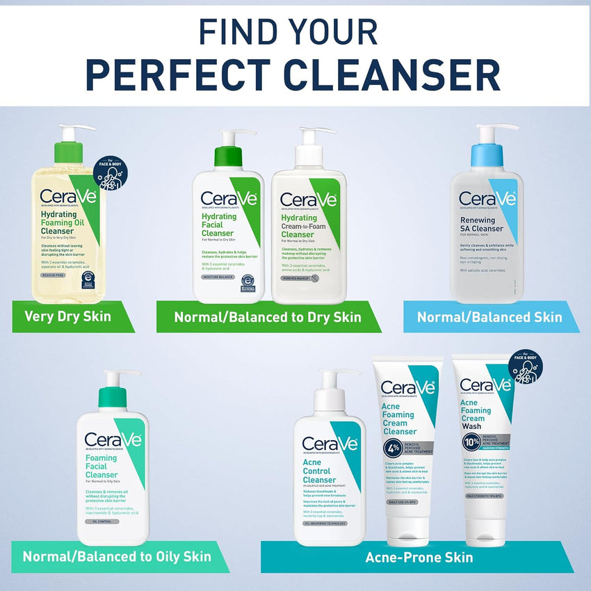 CeraVe Foaming Facial Cleanser, Daily Face Wash for Oily Skin, Hyaluronic Acid + Ceramides + Niacinamide, Fragrance Free & Paraben Free, Non - Drying Oil Control Face Wash, 16 Fluid Ounces - 7DAY'S