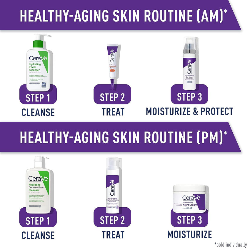 CeraVe Skin Renewing Night Cream, Niacinamide, Peptide Complex, and Hyaluronic Acid Moisturizer for Face, 1.7 Ounce, Packaging may Vary - 7DAY'S