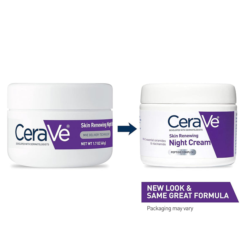 CeraVe Skin Renewing Night Cream, Niacinamide, Peptide Complex, and Hyaluronic Acid Moisturizer for Face, 1.7 Ounce, Packaging may Vary - 7DAY'S