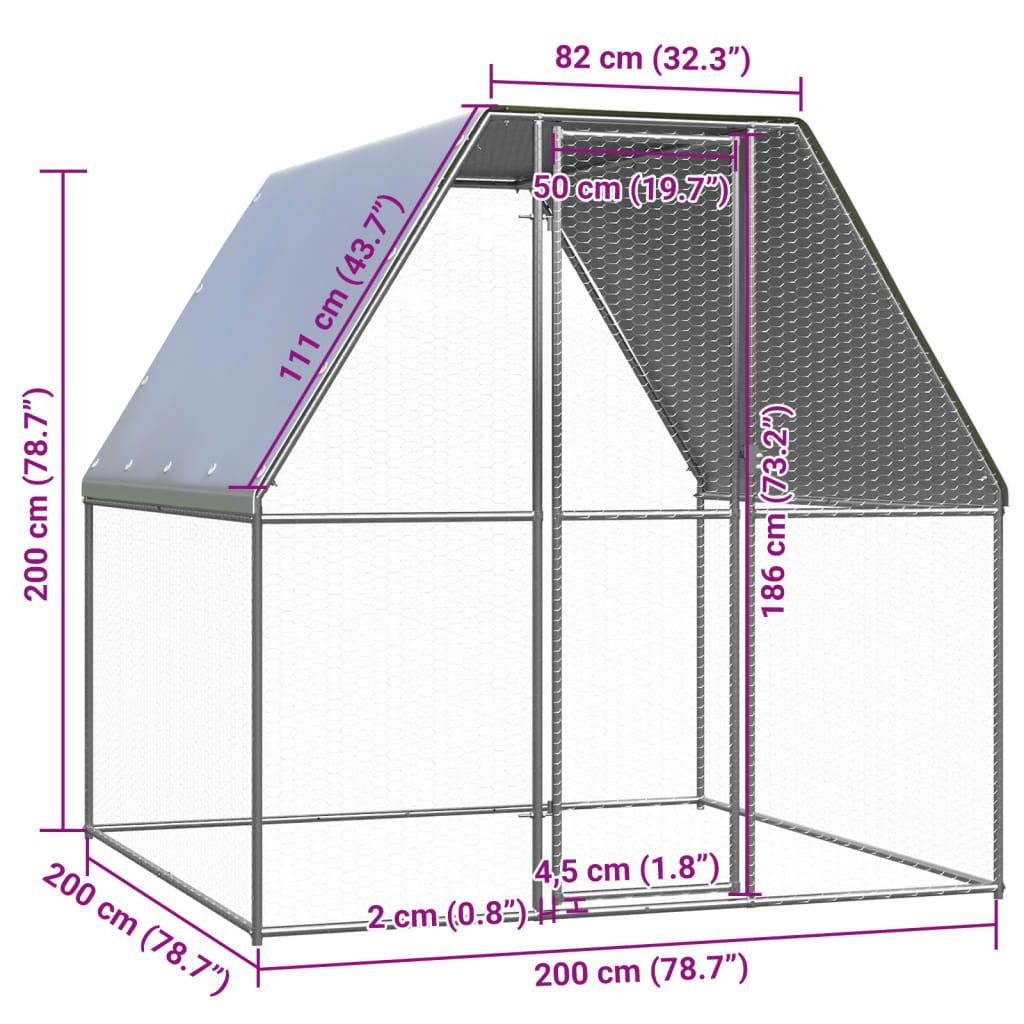 Chicken Cage Silver and Gray 6.6'x6.6'x6.6' Galvanized Steel - 7DAY'S