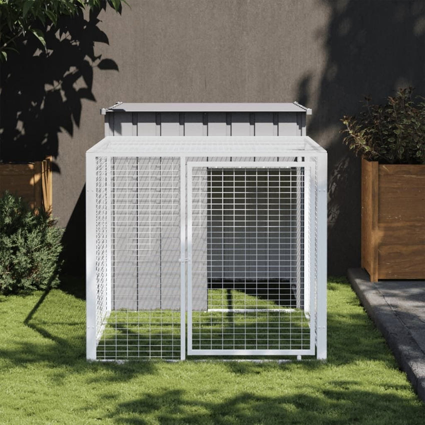 Chicken Cage with Run Light Gray 43.3"x79.1"x43.3" Galvanized Steel - 7DAY'S