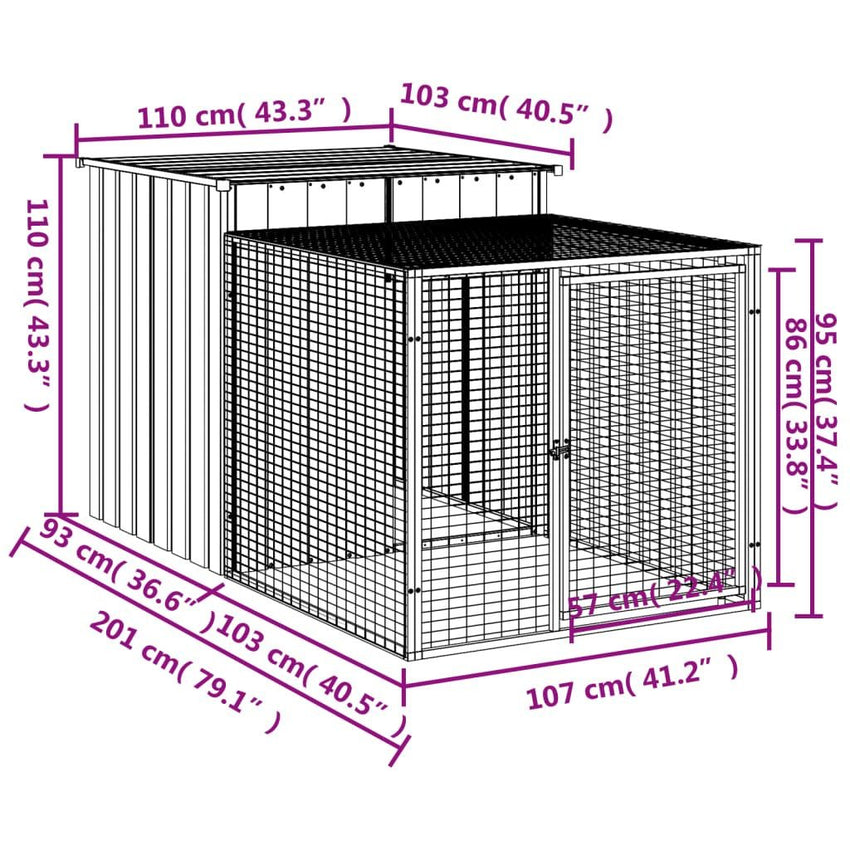 Chicken Cage with Run Light Gray 43.3"x79.1"x43.3" Galvanized Steel - 7DAY'S