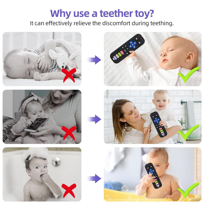Chuya Baby Teether Toy Chew Toy for Babies 3 - 24 Months TV Remote Control Shape Teething Relief Baby Toys for Infants (Black) - 7DAY'S
