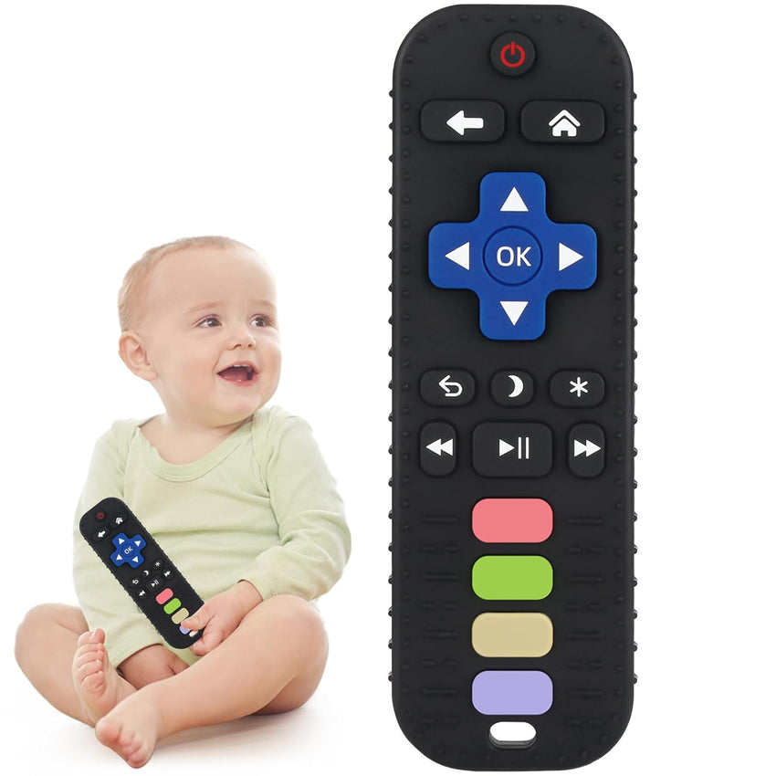 Chuya Baby Teether Toy Chew Toy for Babies 3 - 24 Months TV Remote Control Shape Teething Relief Baby Toys for Infants (Black) - 7DAY'S
