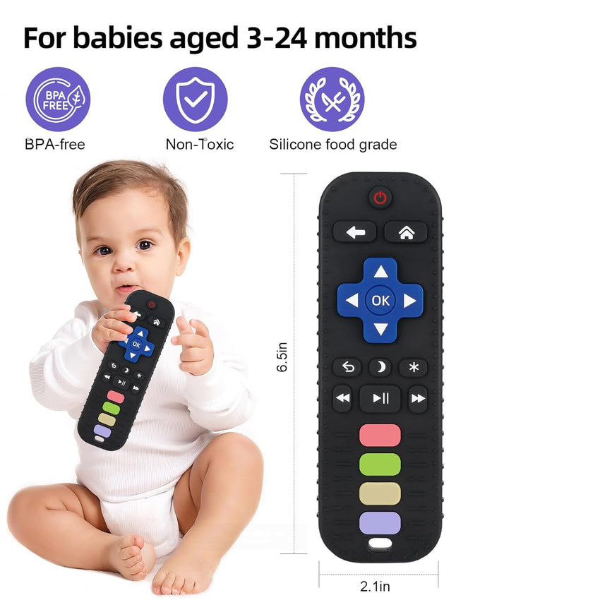 Chuya Baby Teether Toy Chew Toy for Babies 3 - 24 Months TV Remote Control Shape Teething Relief Baby Toys for Infants (Black) - 7DAY'S