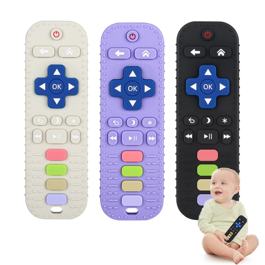 Chuya Baby Teether Toy Chew Toy for Babies 3 - 24 Months TV Remote Control Shape Teething Relief Baby Toys for Infants (Black) - 7DAY'S