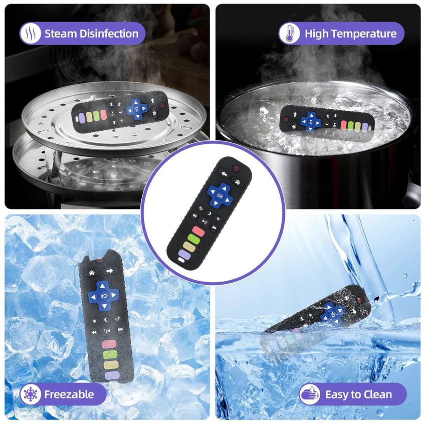 Chuya Baby Teether Toy Chew Toy for Babies 3 - 24 Months TV Remote Control Shape Teething Relief Baby Toys for Infants (Black) - 7DAY'S